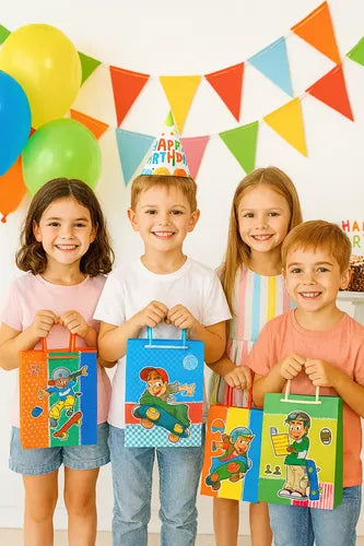 Bolsas De Regalo Infantil Niño Pack 12 Diseños Animados Multicolores Diseño Variado