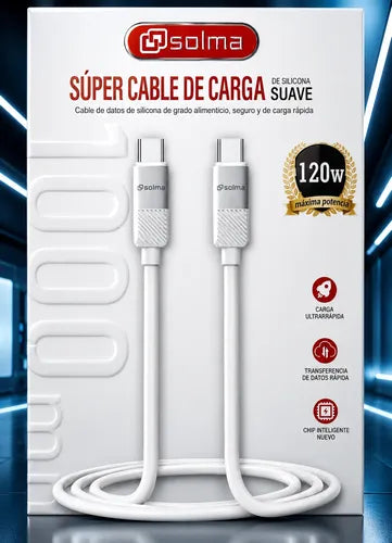 Cable Usb-c A Usb-c Silicona Flexible Carga Rápida 120w 1m Blanco