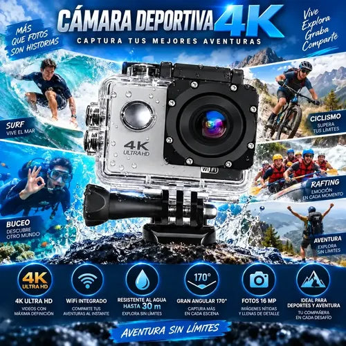 Cámara Deportiva Acción 4k Wifi 16mp 170° Sumergible 30m