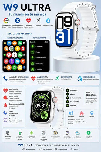 Smartwatch Diegmark W9-ultra Con Pantalla Hd Amoled Para Android E Ios, Color Blanco Plateado Deportivo