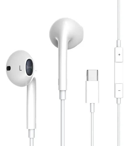 Audífonos Alámbricos Tipo C Para iPhone 15, 16 Y 17 Blancos Micrófono In-ear Negro