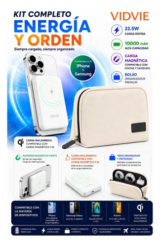 Kit Powerbank Magnético 10000mah 22.5w + Bolso Organizador