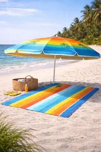Quitasol De Playa Central Con Protección Uv, Diseño Multicolor Y 80cm De Ancho Veraniego