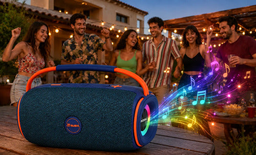 Parlante Bluetooth 10w Luces Rgb Recargable Radio Fm Tws Azul Marino