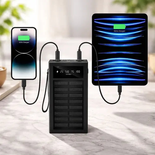Powerbank Solar Portátil 30000mah Doble Usb Luz Led Negro