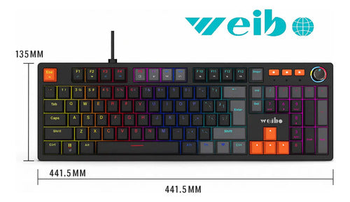 Teclado Mecánico Rgb Weibo Wb555 Red Axis Usb-c Reposamuñecas Ergonómico Negro Español Latinoamericano
