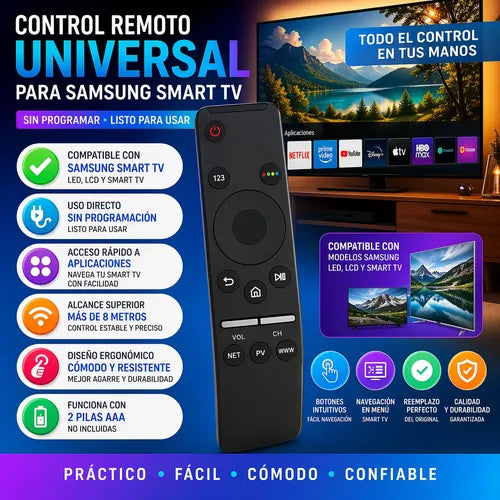 Control Remoto Compatible Con Samsung Smart Tv Reemplazo Negro