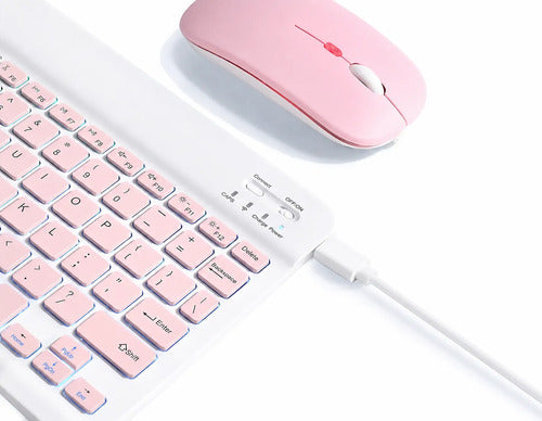 Kit Teclado Mouse Bluetooth Soporte Metal 360° Para Tablet