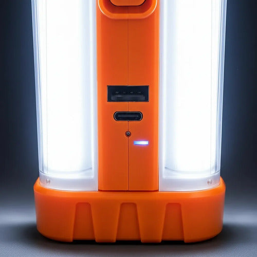 Lámpara Solar Led Camping Linterna Recargable Multifunción Naranja