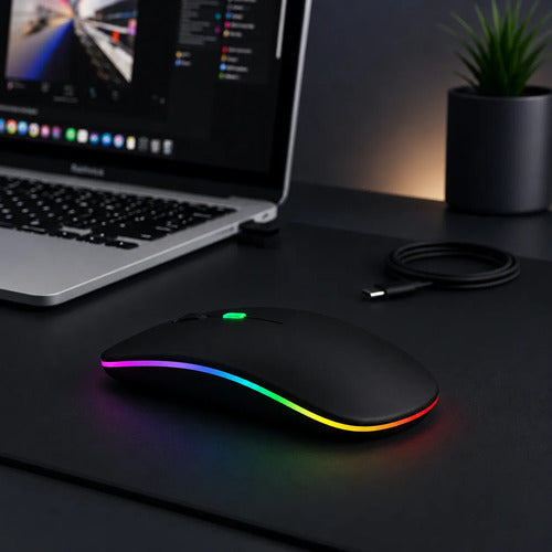Mouse Inalámbrico Recargable Bluetooth 5.0 2.4 Ghz 1600 Dpi Negro