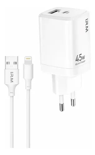 Cargador 45w Gan Carga Rápida Para iPhone 8 Xr 11 12 13 14 Blanco