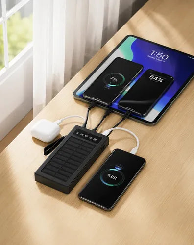 Powerbank Solar Portátil 30000mah Doble Usb Luz Led Negro