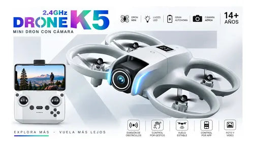 Drone Mini K5 2.4ghz Cámara Aérea Control Remoto Luces Led Gris