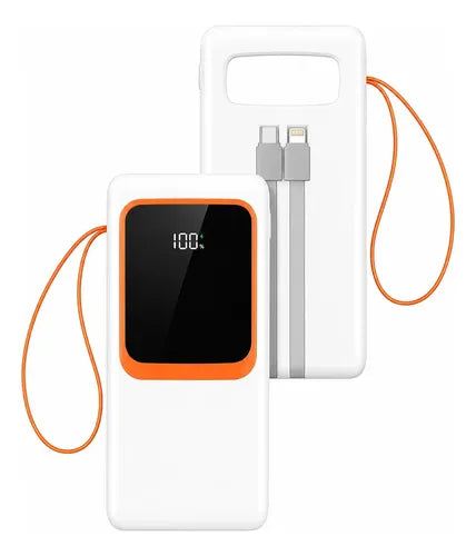 Cargador Portátil Diegmark De 30000mah Para Celular Con Carga Rápida Y 2 Cables Integrados Blanco