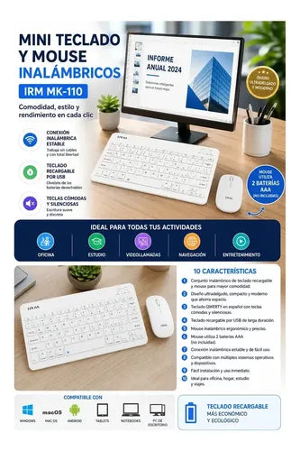 Mini Teclado Y Mouse Irm Inalámbrico Qwerty Español Mk-110