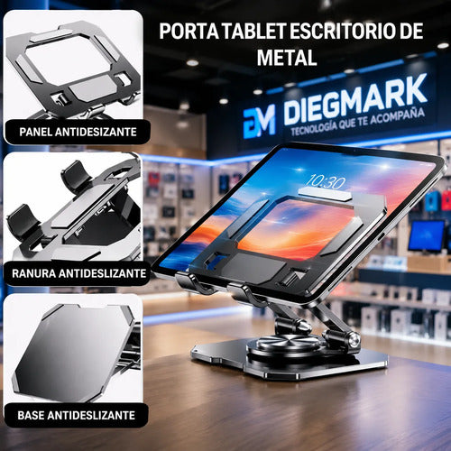 Soporte Metálico Ajustable Plegable Para Tablet Y Celular Negro