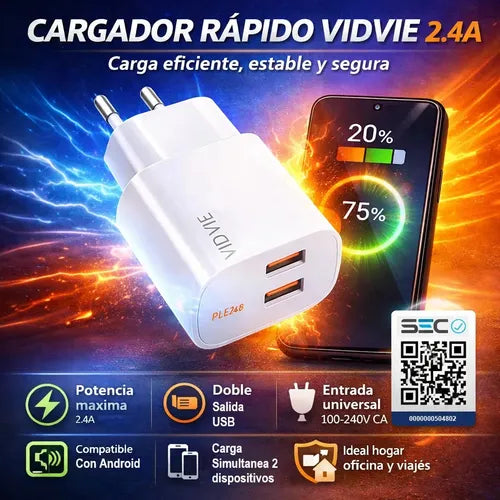 Cargador Rápido De Pared Con Doble Puerto Usb Y Cable Micro-usb Para Android Blanco