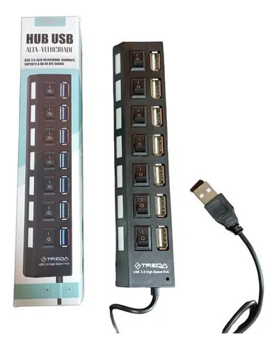 Hub Usb De 7 Puertos Con Interruptores Y Luces Led Para Pc Y Laptop Negro