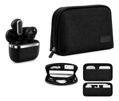 Kit Audífonos Bluetooth 5.49 Y Bolso Organizador Accesorios Negro
