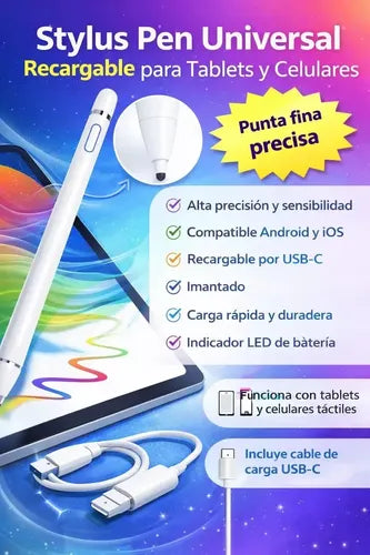 Stylus Pen Lapíz Recargable Universal Para Tablet Y Celular