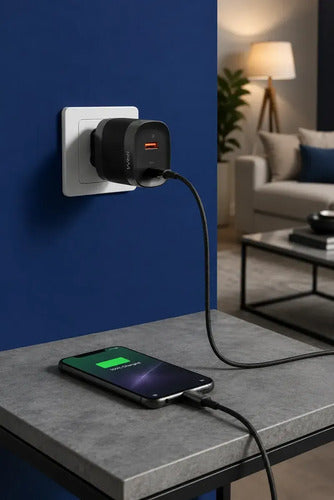 Cargador Rápido Irm De Pared Con 2 Puertos Usb (c Y A) Para iPhone Y Samsung Negro