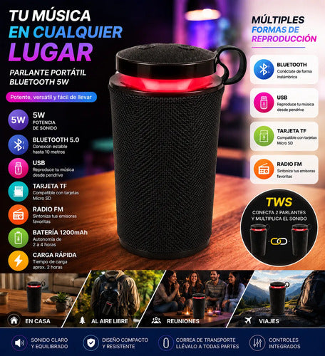 Parlante Bluetooth 5w Tws Usb Tf Radio Fm Batería Recargable Negro