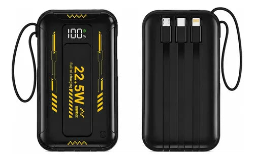 Power Bank Portátil De 10000mah Con Carga Rápida 3 Puertos 4 Cables Integrados Para iPhone Y Android Negro/blanco