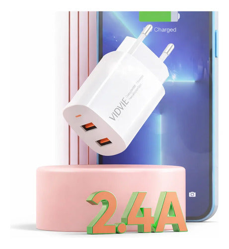 Cargador Carga Rápida 2.4a Compatible Con iPhone 8 Al 14 Blanco