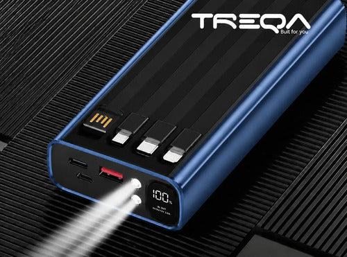 Power Bank 20000mah Gran Capacidad 4 Cables Integrados Carga Rápida Pd Pantalla Led Linterna Led Batería Portátil... Azul