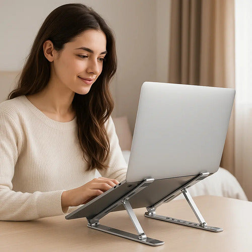 Soporte Plegable Para Laptop Diegmark Hc1532, De Aluminio Ajustable Con 7 Posiciones Plateado