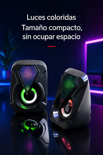 Parlantes Multimedia Para Pc Y Notebook Led Rgb Jack 3.5mm Negro