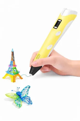 Lápiz 3d Recargable Con Pantalla Lcd Y Base Soporte, Para Filamentos Pla Y Abs, Amarillo