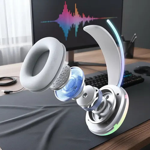 Auriculares Gamer Vincha Para Pc Onikuma X25 Con Micrófono Color Blanco Luz Arcoíris