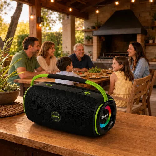 Parlante Bluetooth 10w Luces Rgb Recargable Radio Fm Tws Negro/verde