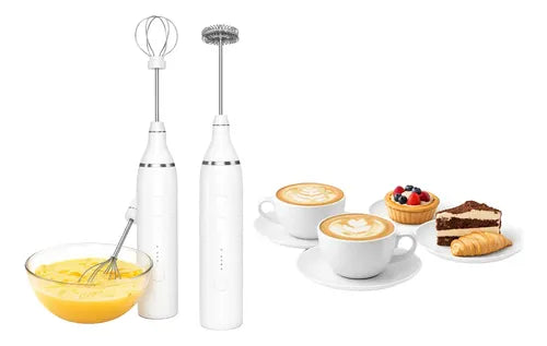 Batidor Recargable Para Café Y Huevos 2 En 1 Espumador Blanco