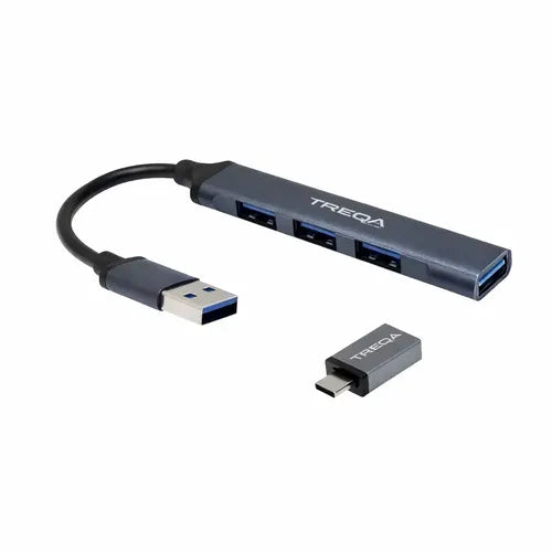 Hub Usb De 4 Puertos Con Adaptador Tipo C Para Macbook Y Laptop Gris Azulado Metalizado