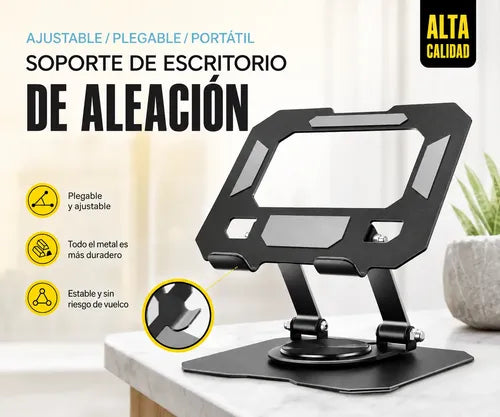 Soporte Metálico Ajustable Plegable Para Tablet Y Celular Negro