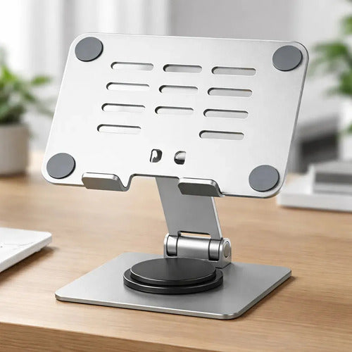 Soporte De Mesa Multiángulo Para Tablet Diegmark, Plegable Y Giratorio 360°, De Aluminio Plateado