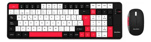 Kit Teclado Y Mouse Gamer Inalámbrico Para Pc, Celular Y Tablet Rojo Negro