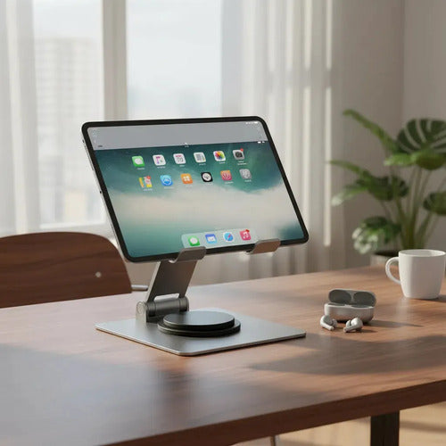 Soporte Giratorio Para Tablet Y Smartphone 360° En Aluminio | Base Ajustable Y Ergonómica Plateado