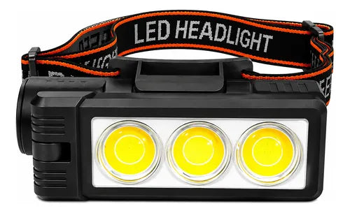 Linterna Frontal Led Recargable Cinta Ajustable Giro 180° Blanca / Calida Negro