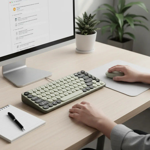 Kit Teclado Y Mouse Inalámbricos Teclas Redondas Silencioso