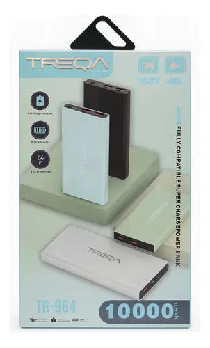 Power Bank Treqa Con Carga Rápida Y Doble Salida Usb Para Celular, Tablet, Smartwatch