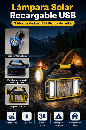 Linterna Solar Multifunción Portátil Luz Led Recargable Usb Blanca/ Amarilla Amarillo/negro