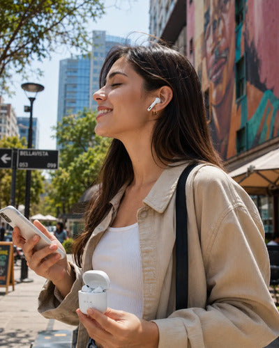 Kit Audífonos Inalámbricos Earbuds Con Bolso Organizador Blanco/gris