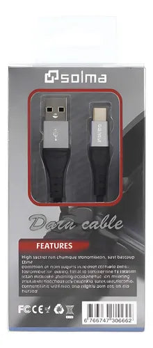 Cable De Carga Datos Usb A Tipo C Nylon Reforzado 1mt Negro Compatible Con Samsung, Xiaomi, Huawei