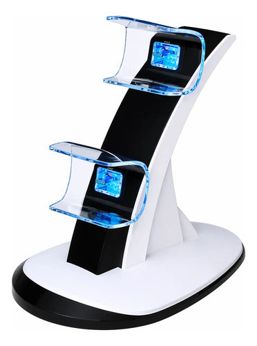 Base De Carga Dual Compatible Con Ps5 Joystick Luz Led Usb-c Blanco