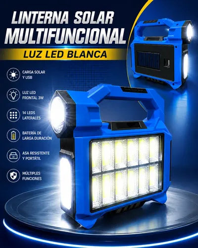 Linterna Led Solar Recargable 30w Con Luz Frontal Y Lateral