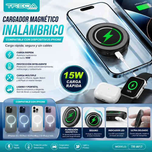 Cargador Magnético Inalámbrico 15w Compatible Con iPhone Negro