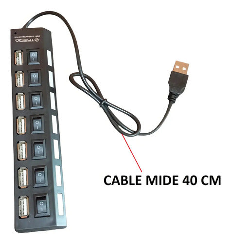 Hub Usb De 7 Puertos Con Interruptores Y Luces Led Para Pc Y Laptop Negro